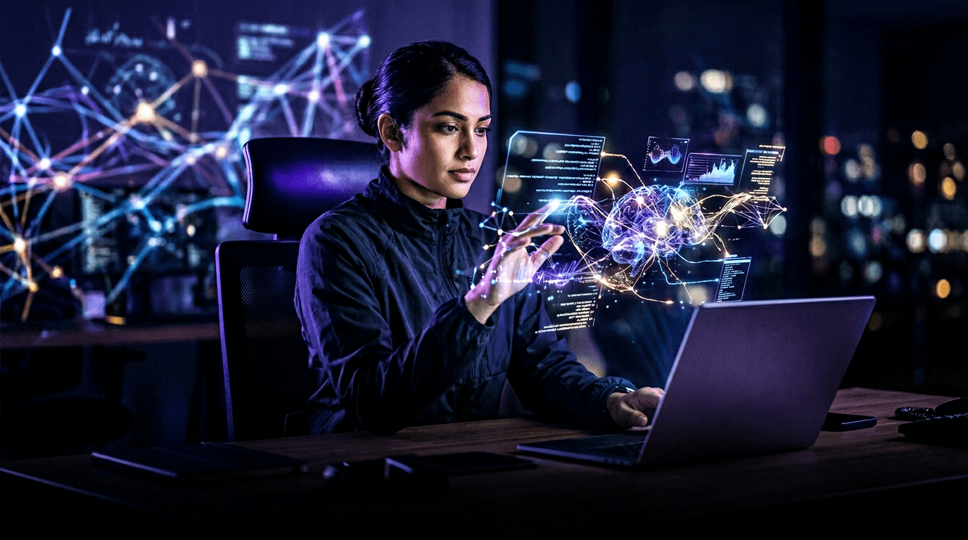 Ilustração estilo capa: tecnologia e inteligência artificial — catálogo EAD UPXON.
